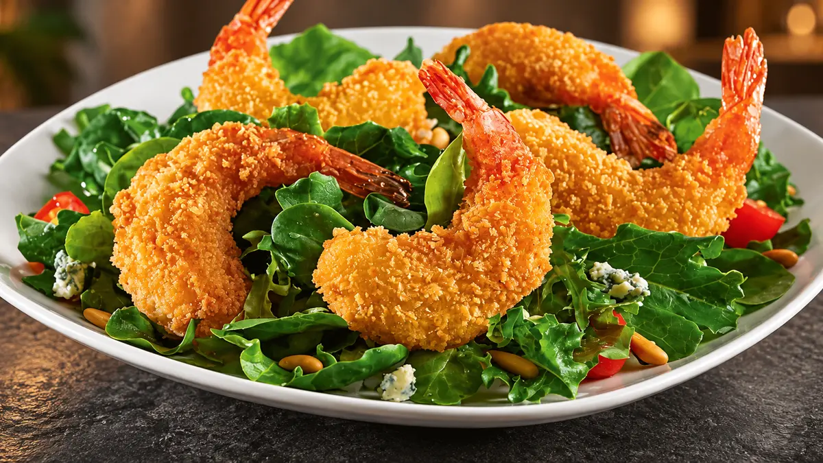 Salat mit knusprigen Garnelen